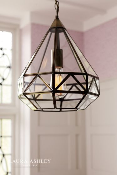 Där Lighting Laura Ashley Zaria Pendant Antique Brass Glass