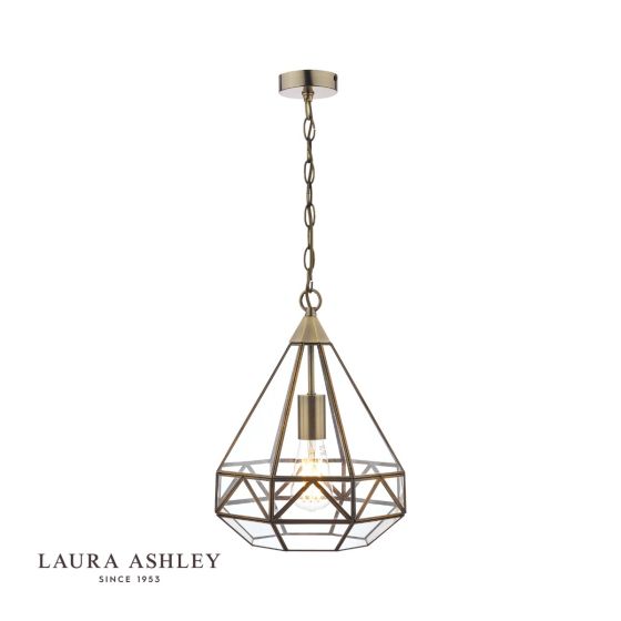 där lighting Laura Ashley Zaria Pendant Antique Brass Glass