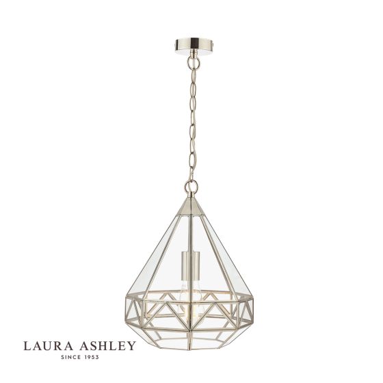där lighting Laura Ashley Zaria Pendant Polished Silver Glass