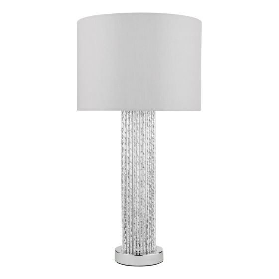 Där Lighting Lazio Table Lamp Polished Chrome Silver Rod With Faux Silk Shade