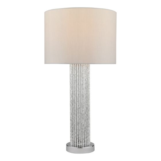 där lighting Lazio Table Lamp Polished Chrome Silver Rod With Faux Silk Shade