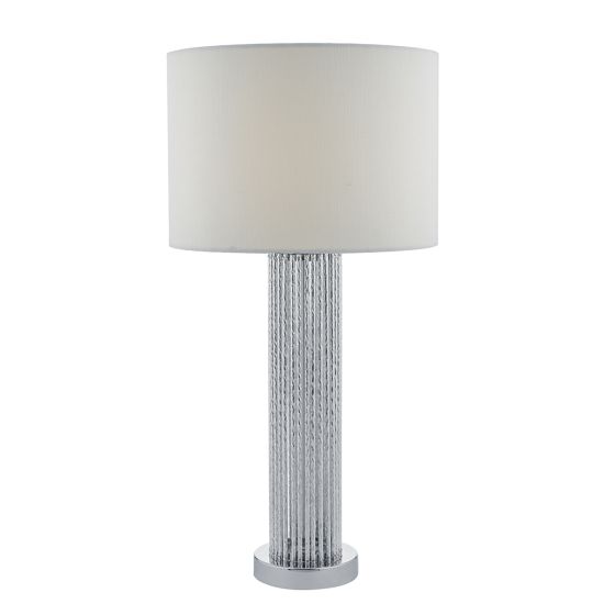 Där Lighting Lazio Table Lamp Polished Chrome Silver Rods With Linen Shade