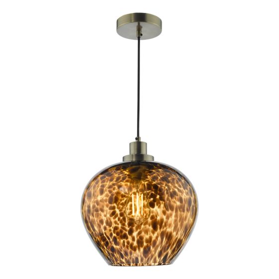 där lighting Leandra Pendant Tortoiseshell Glass and Antique Brass