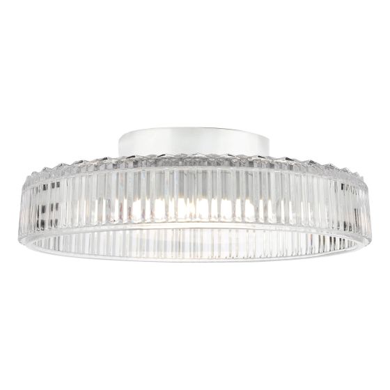 Där Lighting Leena Flush Polished Chrome And Ribbed Glass LED