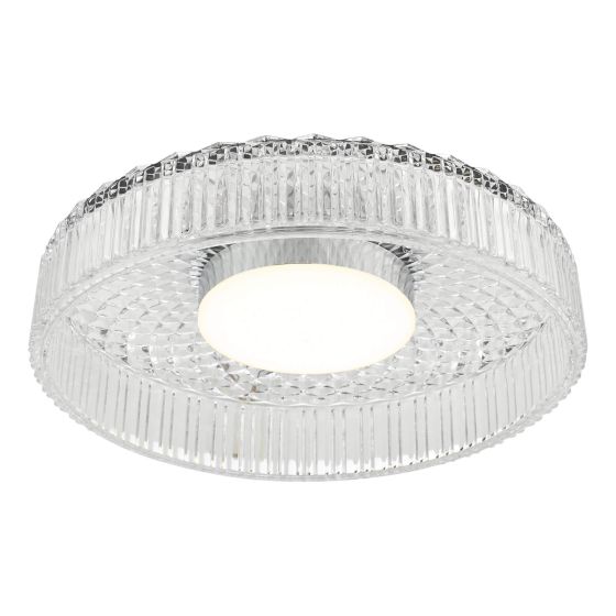 där lighting Leena Flush Polished Chrome and Ribbed Glass LED