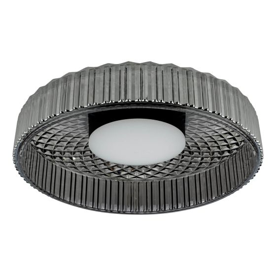 Där Lighting Leena Flush Satin Black And Smoked Ribbed Glass LED