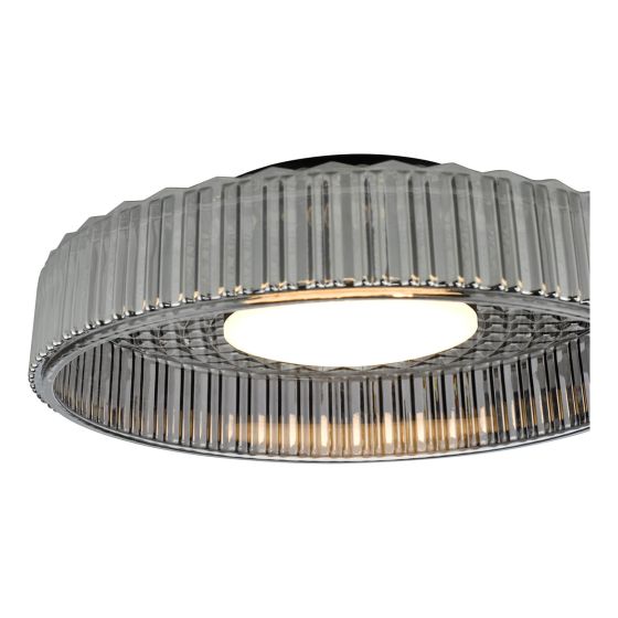 Där Lighting Leena Flush Satin Black And Smoked Ribbed Glass LED