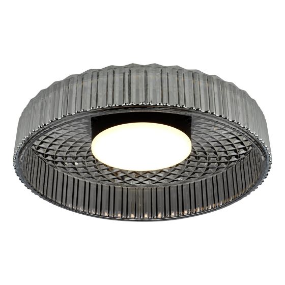 där lighting Leena Flush Satin Black and Smoked Ribbed Glass LED
