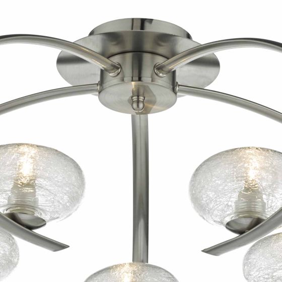 Där Lighting Leighton 5lt Semi Flush Satin Chrome & Sugar Cane Glass
