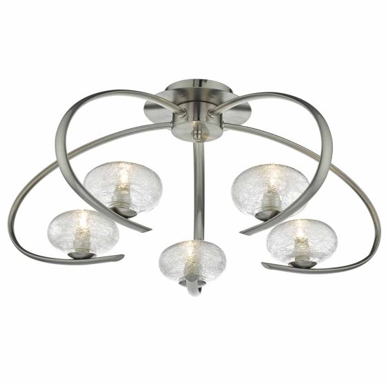 Där Lighting Leighton 5lt Semi Flush Satin Chrome & Sugar Cane Glass