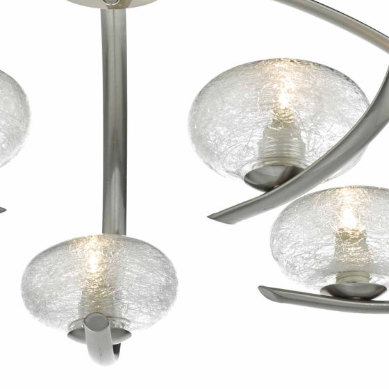 där lighting Leighton 5lt Semi Flush Satin Chrome & Sugar Cane Glass