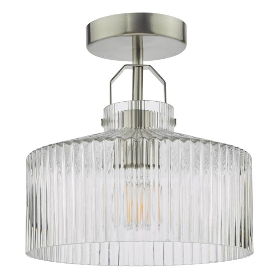 Där Lighting Lenka Semi-Flush Satin Nickel And Ribbed Glass