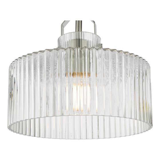 Där Lighting Lenka Semi-Flush Satin Nickel And Ribbed Glass