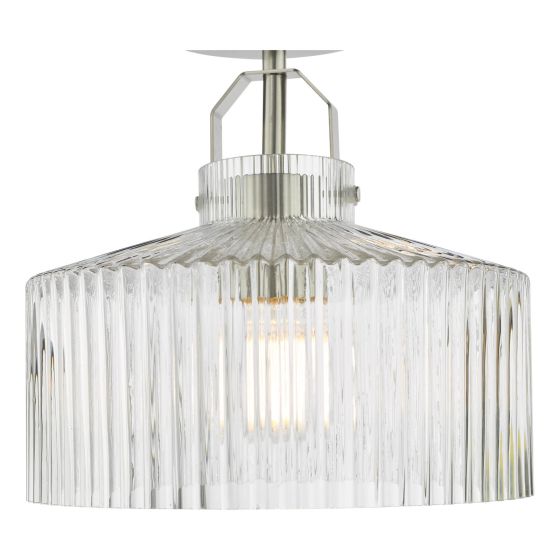 Där Lighting Lenka Semi-Flush Satin Nickel And Ribbed Glass