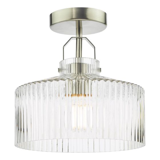 där lighting Lenka Semi-Flush Satin Nickel and Ribbed Glass