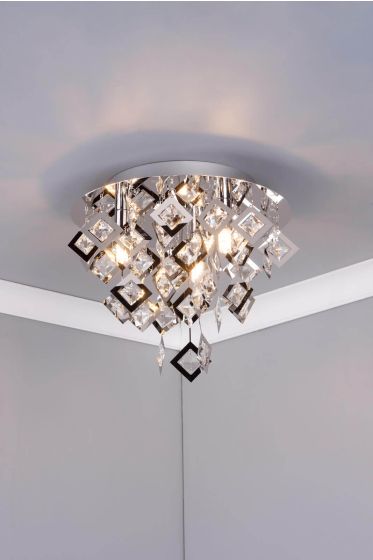 Där Lighting Leon 3 Light Flush Polished Chrome & Clear Glass