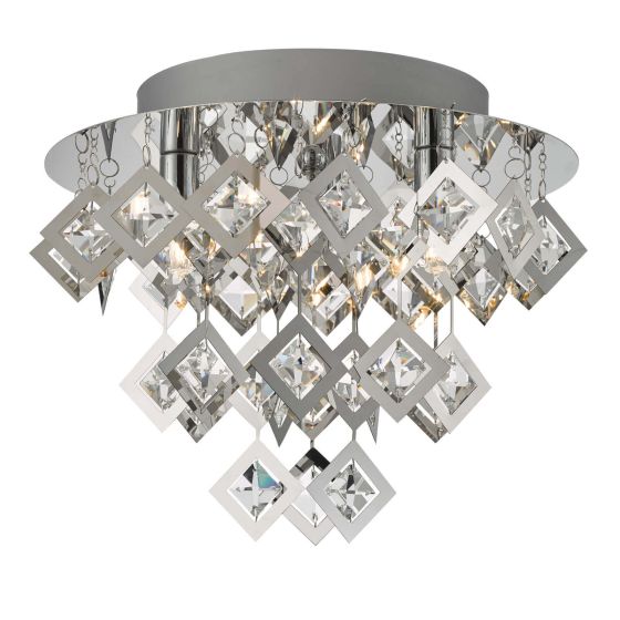 där lighting Leon 3 Light Flush Polished Chrome & Clear Glass