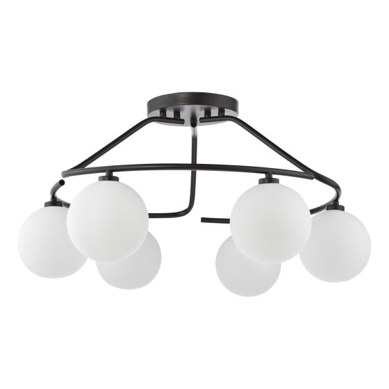 Där Lighting Luana 6 Light Semi-Flush Matt Black And Opal Glass