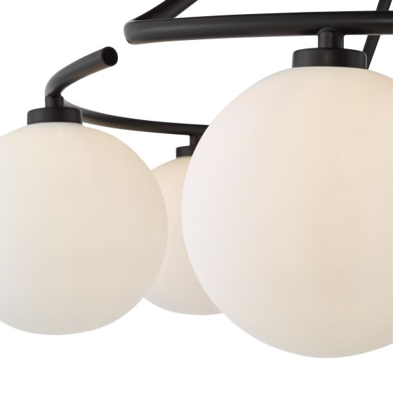 Där Lighting Luana 6 Light Semi-Flush Matt Black And Opal Glass