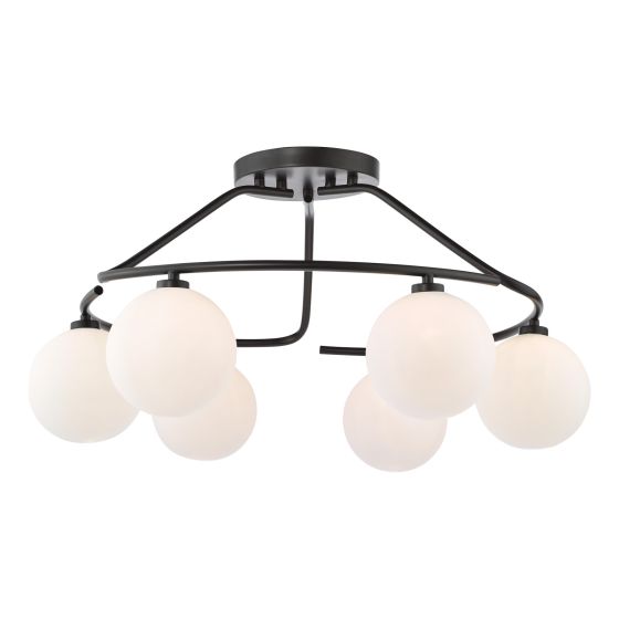 där lighting Luana 6 Light Semi-Flush Matt Black and Opal Glass