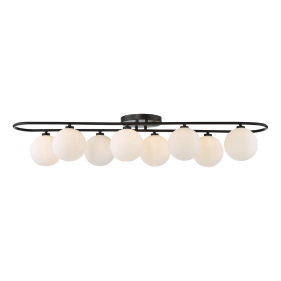 där lighting Luana 8 Light Semi-Flush Matt Black and Opal Glass