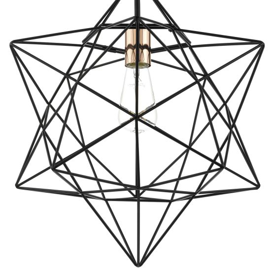 där lighting Luanda 1 Light Pendant Matt Black & Bright Copper