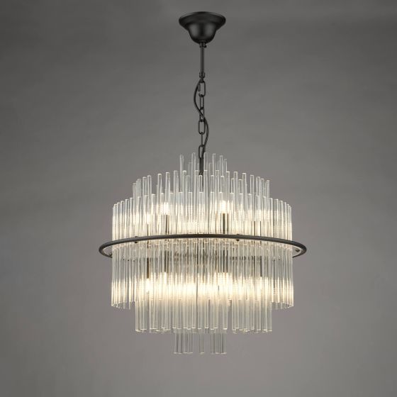 Där Lighting Lukas 13 Light Pendant Satin Black And Glass