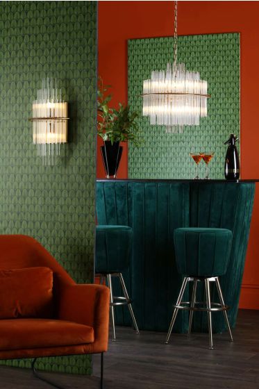 Där Lighting Lukas 2 Light Wall Light Antique Gold Glass