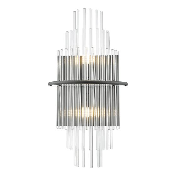 där lighting Lukas 2 Light Wall Light Satin Black and Glass