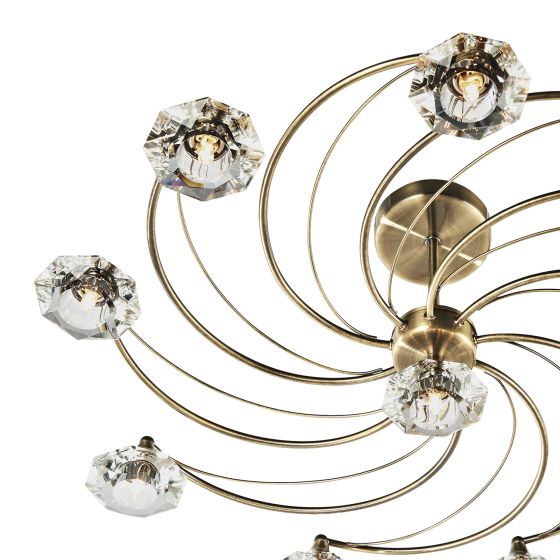 Där Lighting Luther 10 Light Semi Flush Antique Brass Crystal