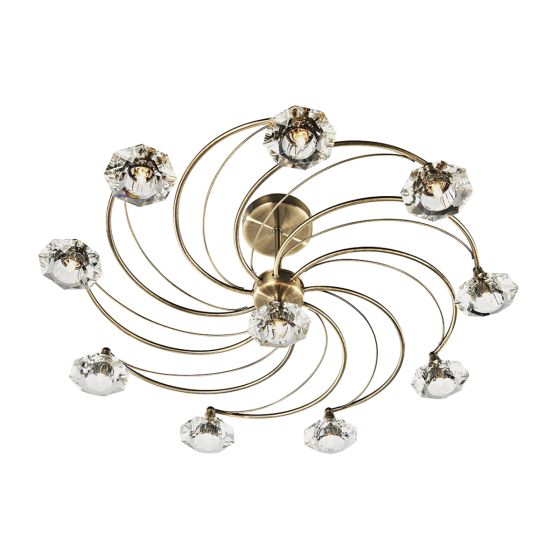 Där Lighting Luther 10 Light Semi Flush Antique Brass Crystal