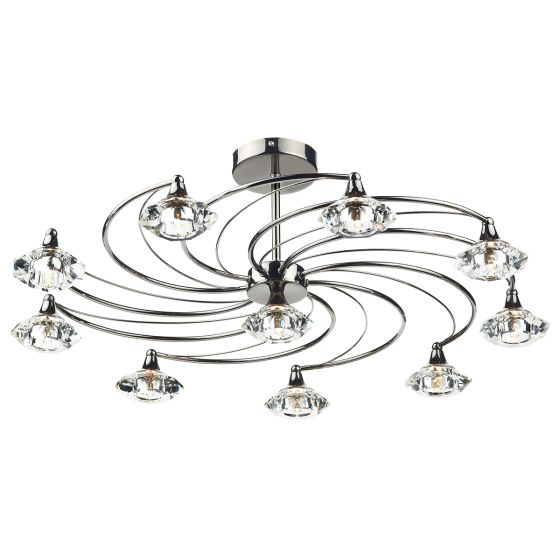 Där Lighting Luther 10 Light Semi Flush Black Chrome Crystal