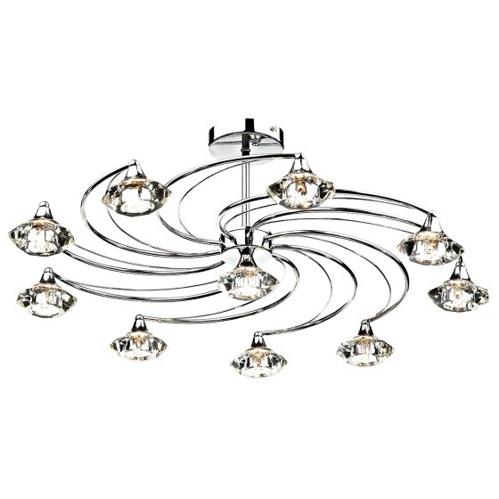Där Lighting Luther 10 Light Semi Flush Polished Chrome Crystal