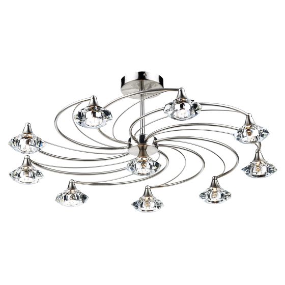Där Lighting Luther 10 Light Semi Flush Satin Chrome Crystal