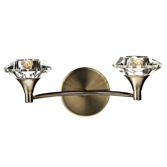 Där Lighting Luther 2 Light Wall Light Antique Brass Crystal