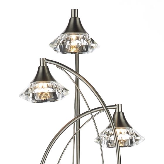 Där Lighting Luther 3 Light Floor Lamp Satin Chrome Crystal
