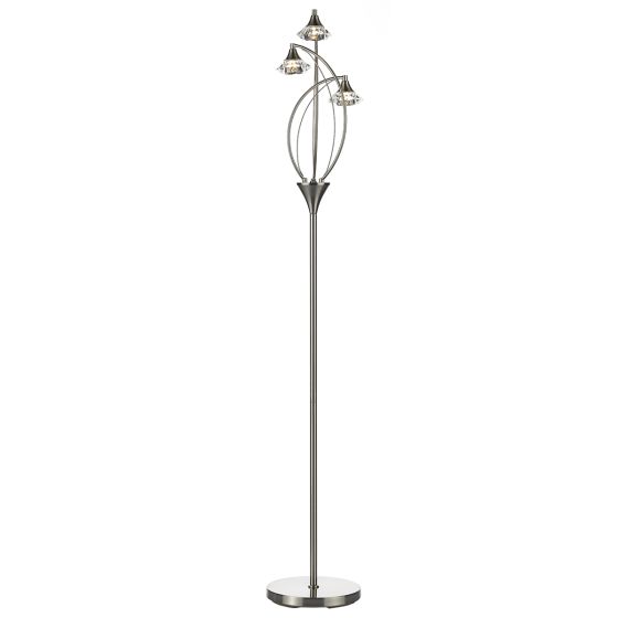 Där Lighting Luther 3 Light Floor Lamp Satin Chrome Crystal