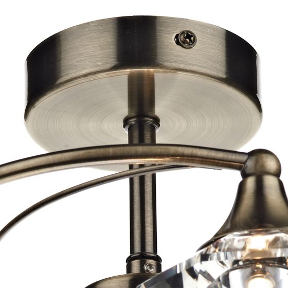 Där Lighting Luther 4 Light Semi Flush Antique Brass Crystal