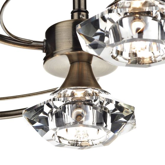 Där Lighting Luther 4 Light Semi Flush Antique Brass Crystal