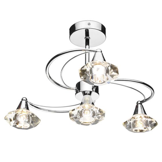 Där Lighting Luther 4 Light Semi Flush Polished Chrome Crystal