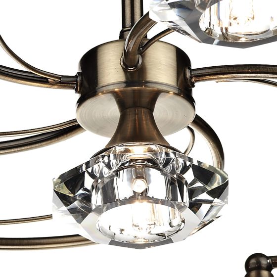 Där Lighting Luther 6 Light Semi Flush Antique Brass Crystal