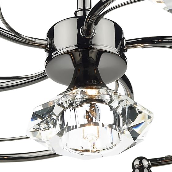 Där Lighting Luther 6 Light Semi Flush Black Chrome Crystal