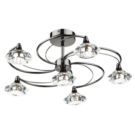Där Lighting Luther 6 Light Semi Flush Black Chrome Crystal
