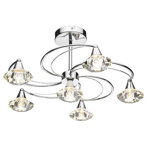 Där Lighting Luther 6 Light Semi Flush Polished Chrome Crystal