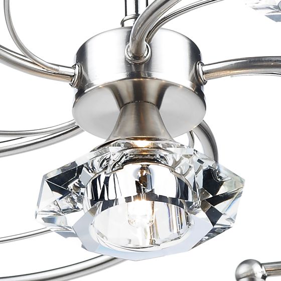Där Lighting Luther 6 Light Semi Flush Satin Chrome Crystal