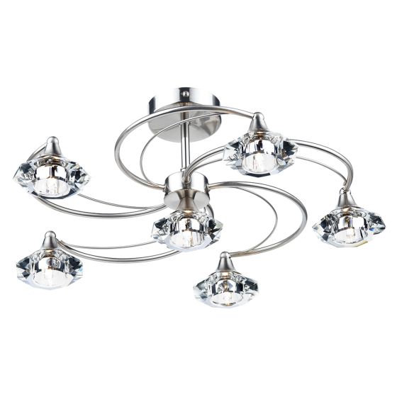 Där Lighting Luther 6 Light Semi Flush Satin Chrome Crystal