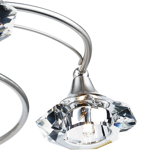 där lighting Luther 6 Light Semi Flush Satin Chrome Crystal