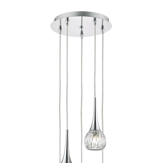 Där Lighting Lyall 5 Light Pendant Polished Chrome Glass