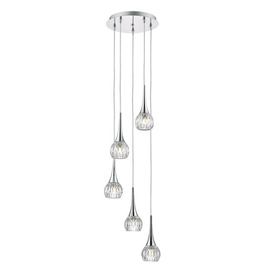 Där Lighting Lyall 5 Light Pendant Polished Chrome Glass