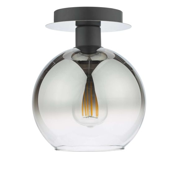 Där Lighting Lycia 1 Light Semi Flush Matt Black Ombre Smoked Glass